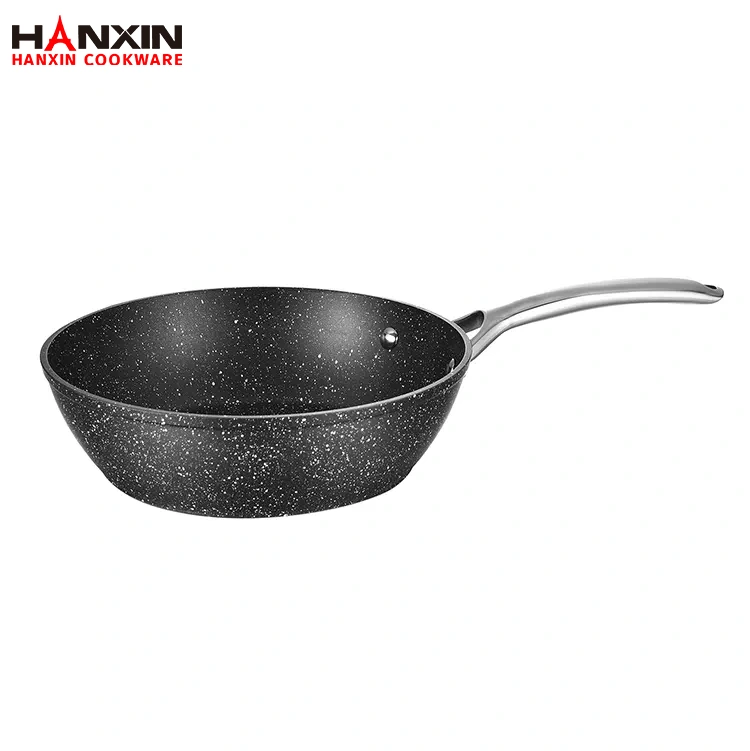 Poêle à frire profonde avec revêtement en marbre antiadhésif en aluminium